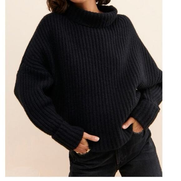Maeve by Anthropologie Sweater Oversized Boho Turtleneck Black Women's X-Small - Picture 1 of 7
